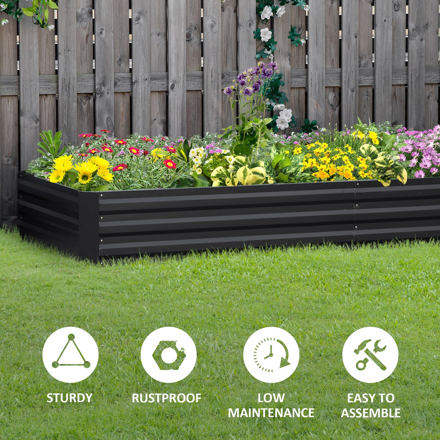 Outsunny Metal Raised Garden Bed Planter Box Outdoor Planters for Growing Flowers Herbs Grey 241x90.5x30cm