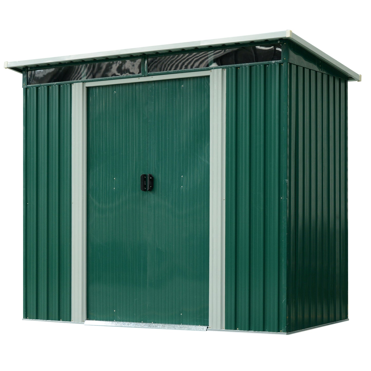 Outsunny Pent Roofed Metal Garden Shed House Hut Gardening Tool Storage w/ Ventilation 260L x 133W x 200Hcm