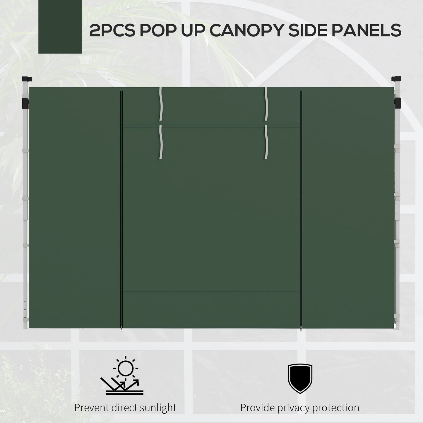 Outsunny Gazebo Side Panels 2 Pack Sides Replacement for 3x3(m) or 3x6m Pop Up Gazebo with Windows and Doors Green