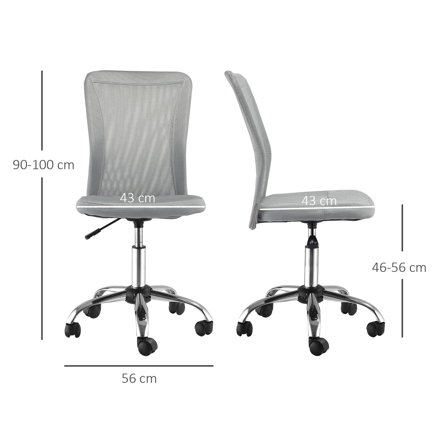 Vinsetto Home Office Mesh Task Chair Ergonomic Armless Mid Back Height Adjustable with Swivel Wheels, Grey
