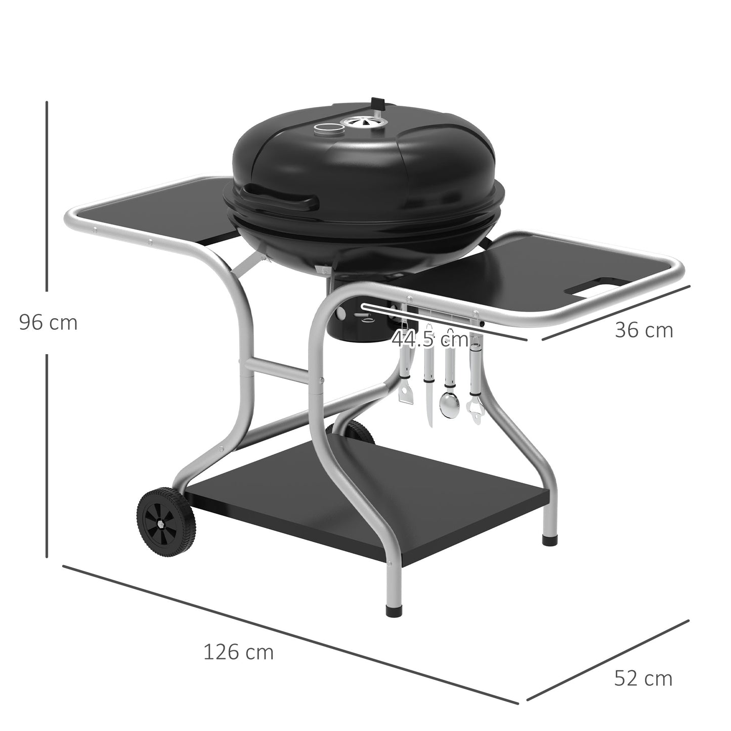 Outsunny Garden Charcoal Trolley Barbecue Gril lW/Wheels-Black