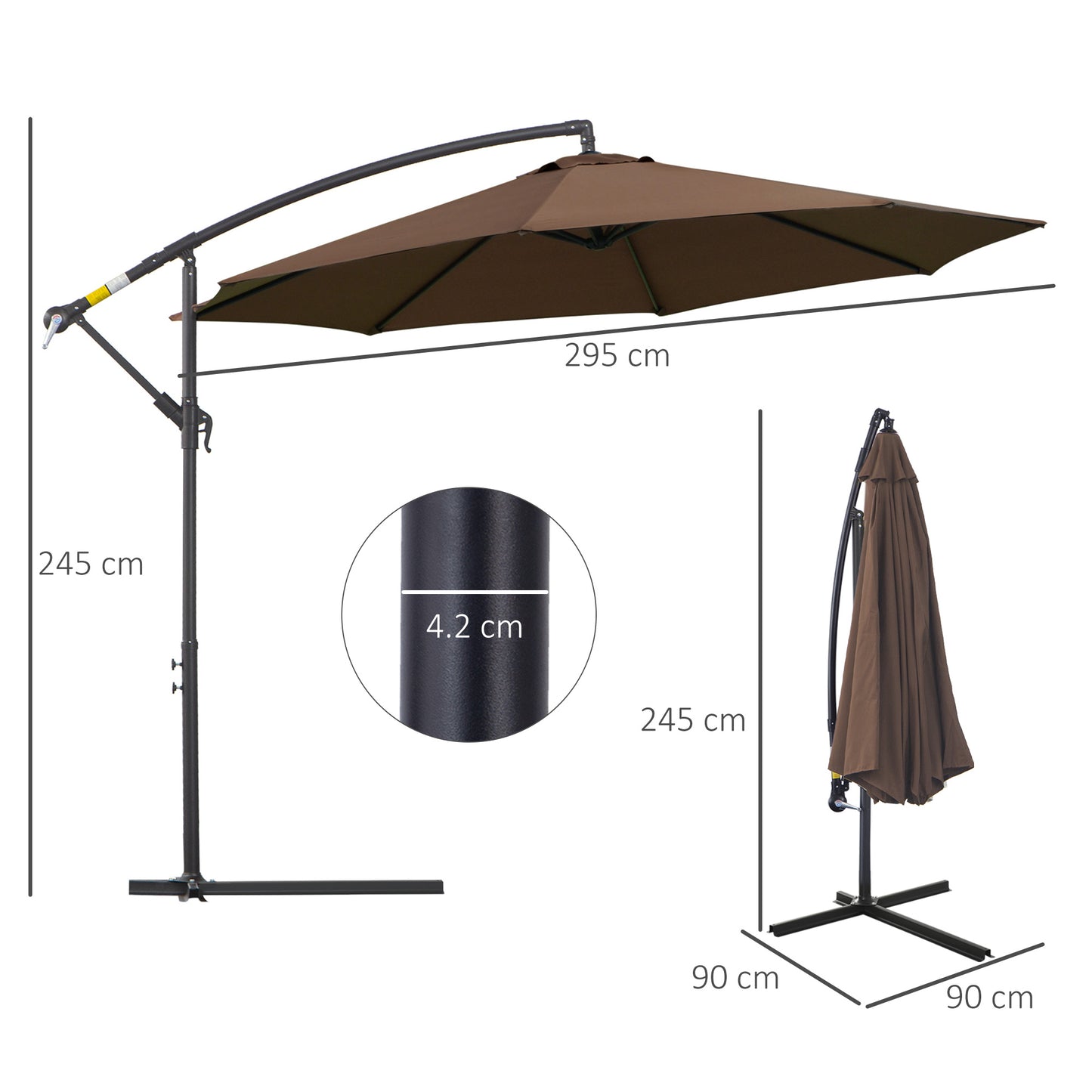 Outsunny Cantilever Umbrella Parasol Hanging Banana Steel Brown 3M Patio