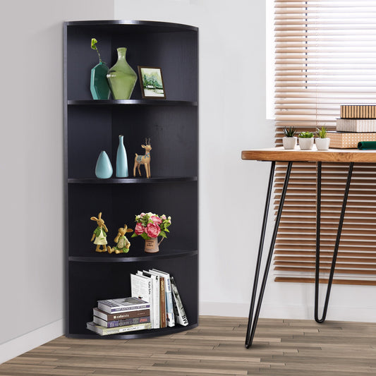 HOMCOM 4-Tier Corner Bookshelf, 39.5Lx39.5Wx120H cm-Black