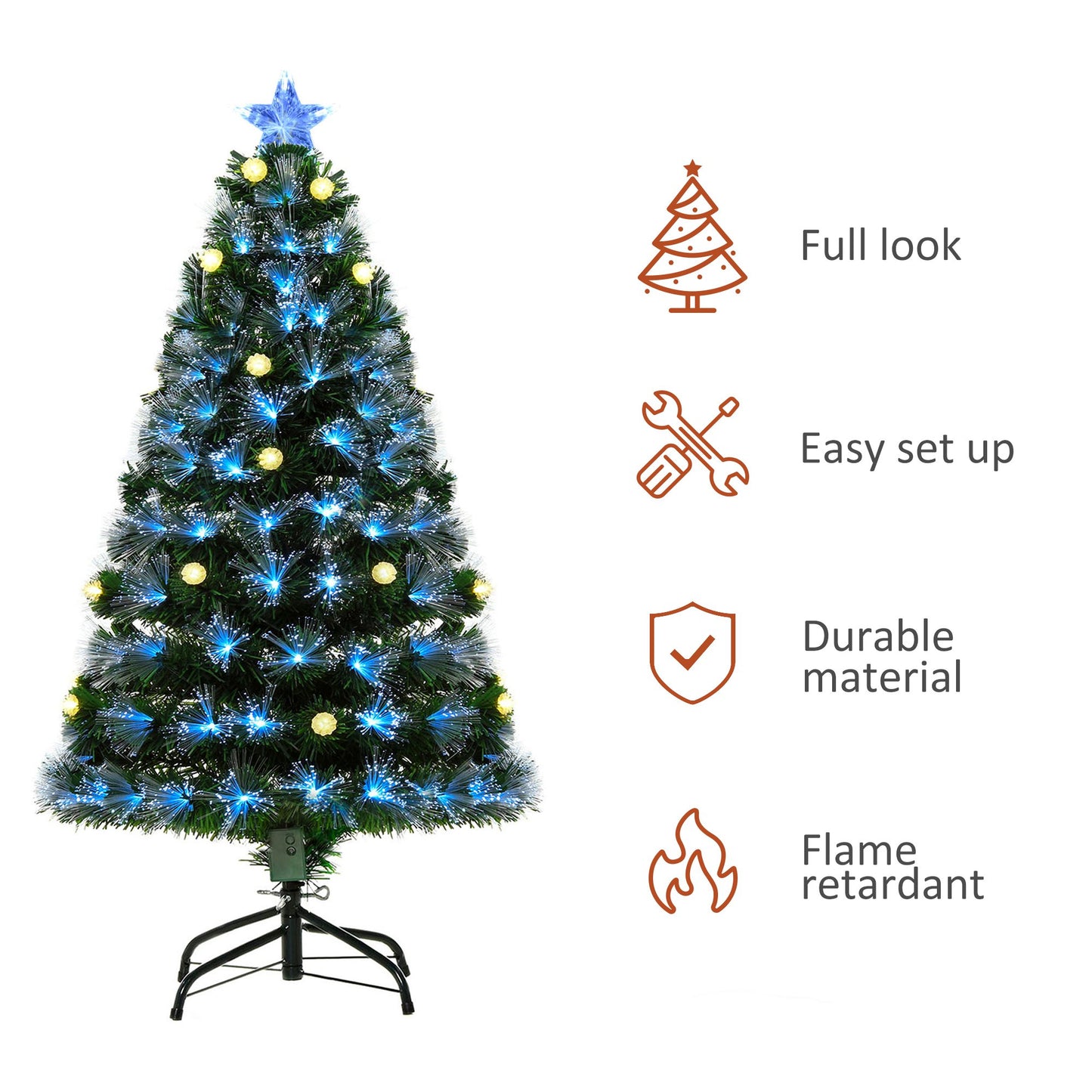 HOMCOM 4ft White Light Artificial Christmas Tree w/ 130 LEDs Star Topper Tri-Base