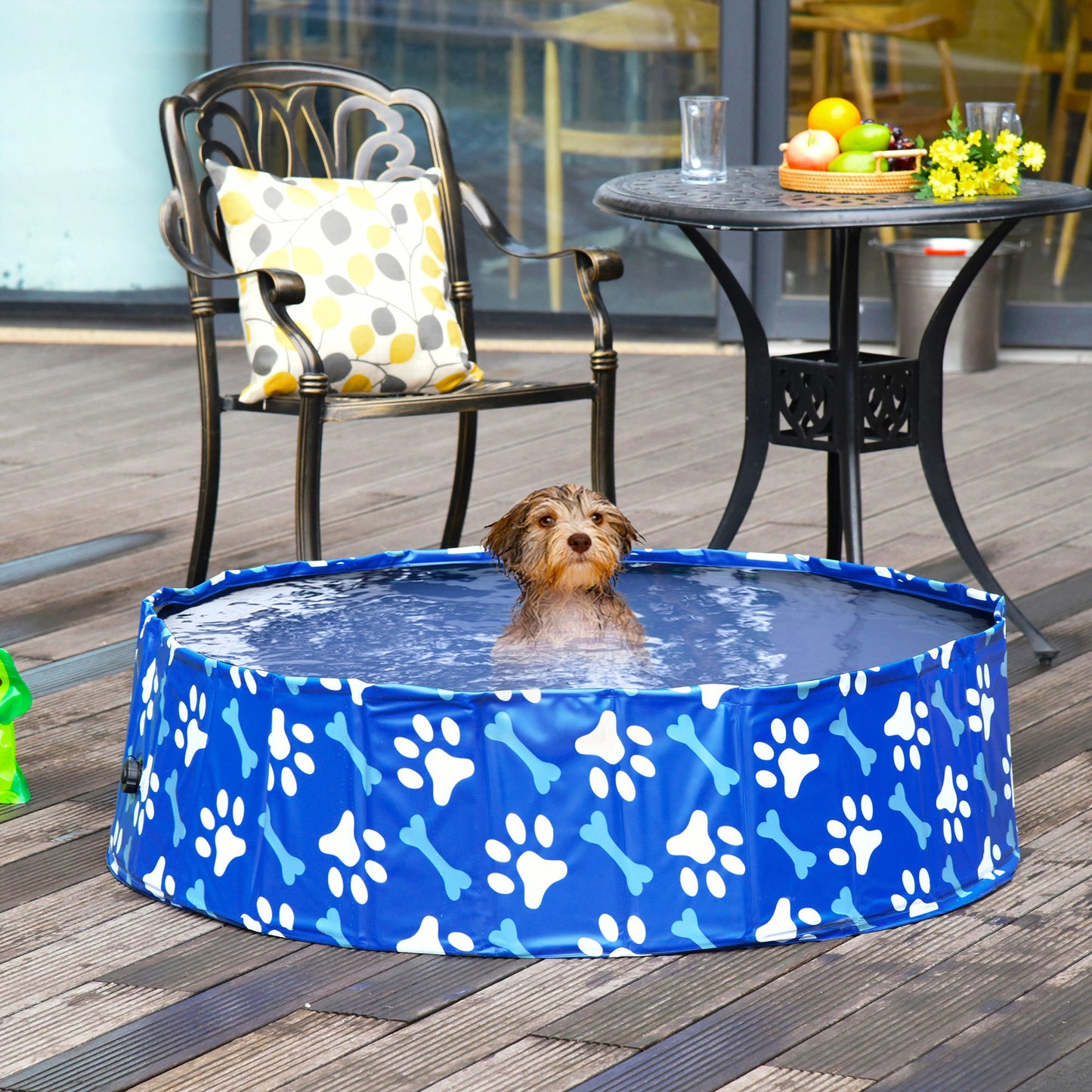 PawHut Foldable Dog Paddling Pool Pet Cat Swimming Pool Indoor/Outdoor Collapsible Bathing Tub Shower Tub Puppy Φ100 × 30H cm M Sized