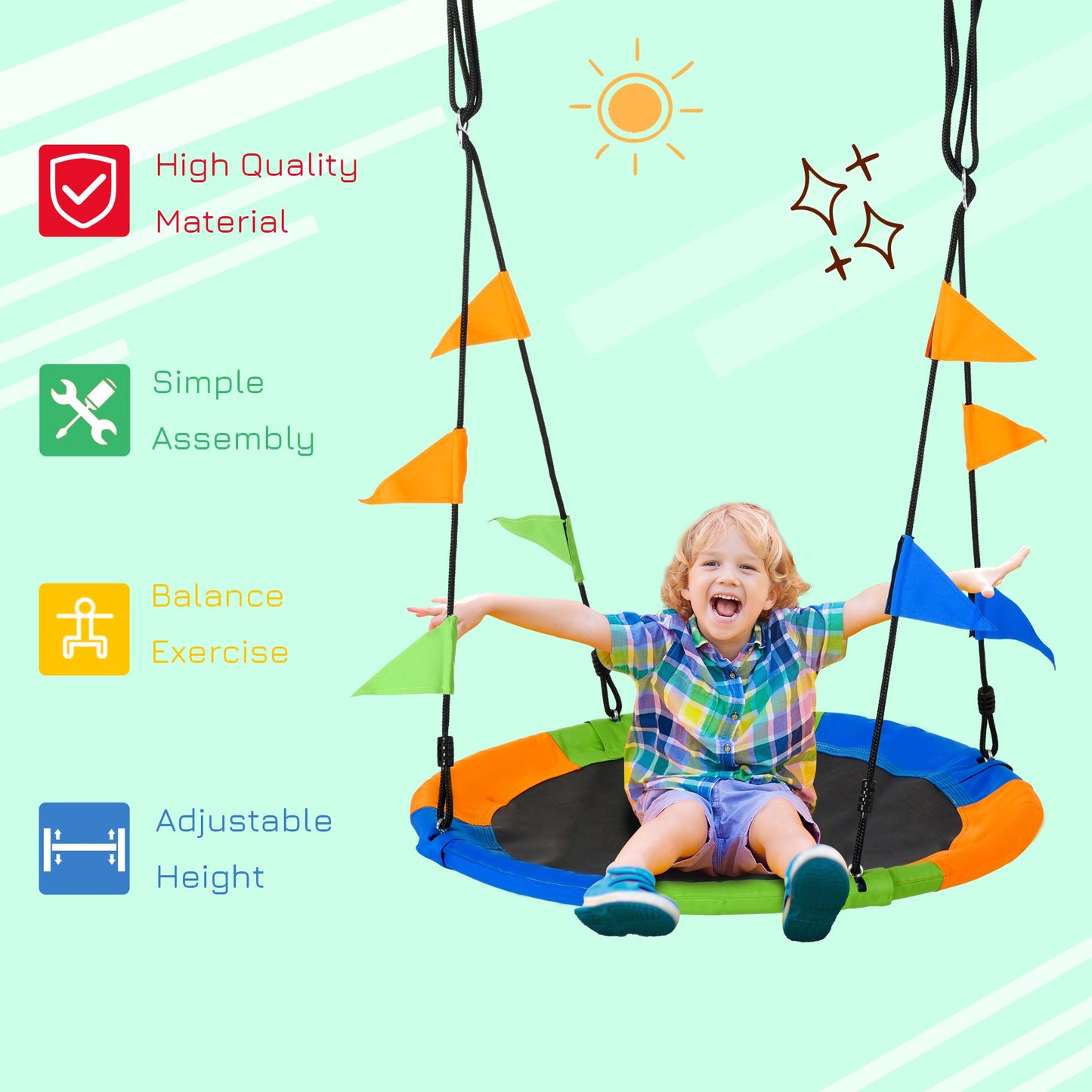 Outsunny Saucer Tree Kids Swing Set with Adjustable Rope Waterproof Seat Steel Frame Backyard