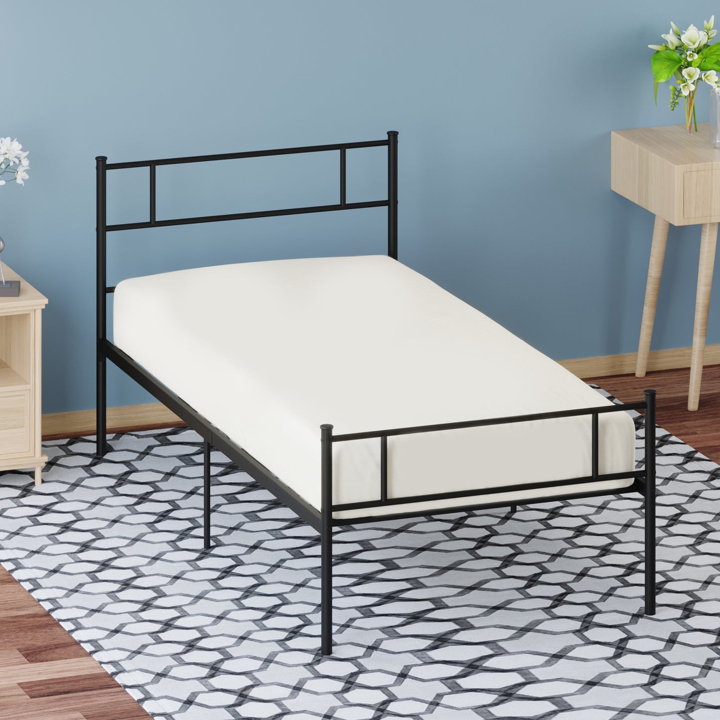 HOMCOM Single Metal Bed Frame w/ Headboard and Footboard, Underbed Storage Space