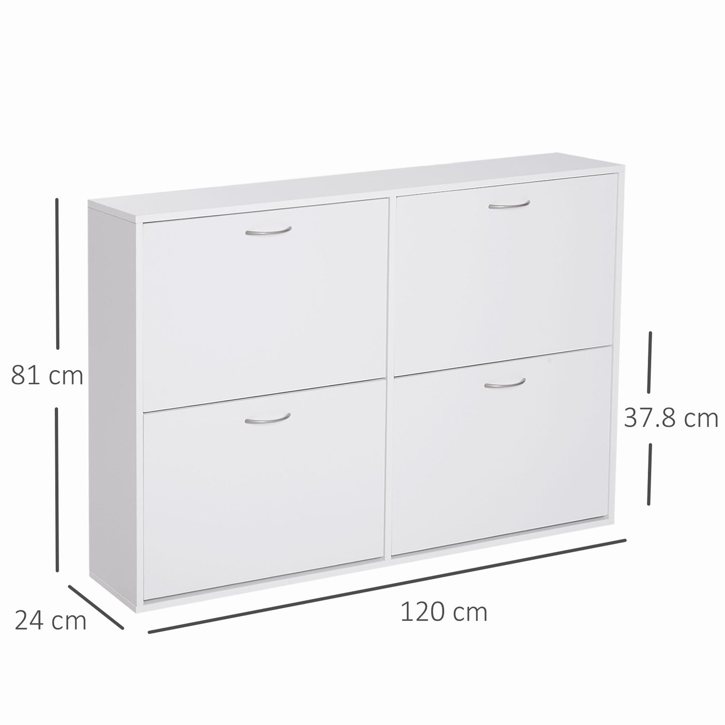 HOMCOM Modern 4 Drawer Shoe Cabinet Pull Down Shelf Storage Cabinet, 120Lx24Wx81H cm, Particle Board-White