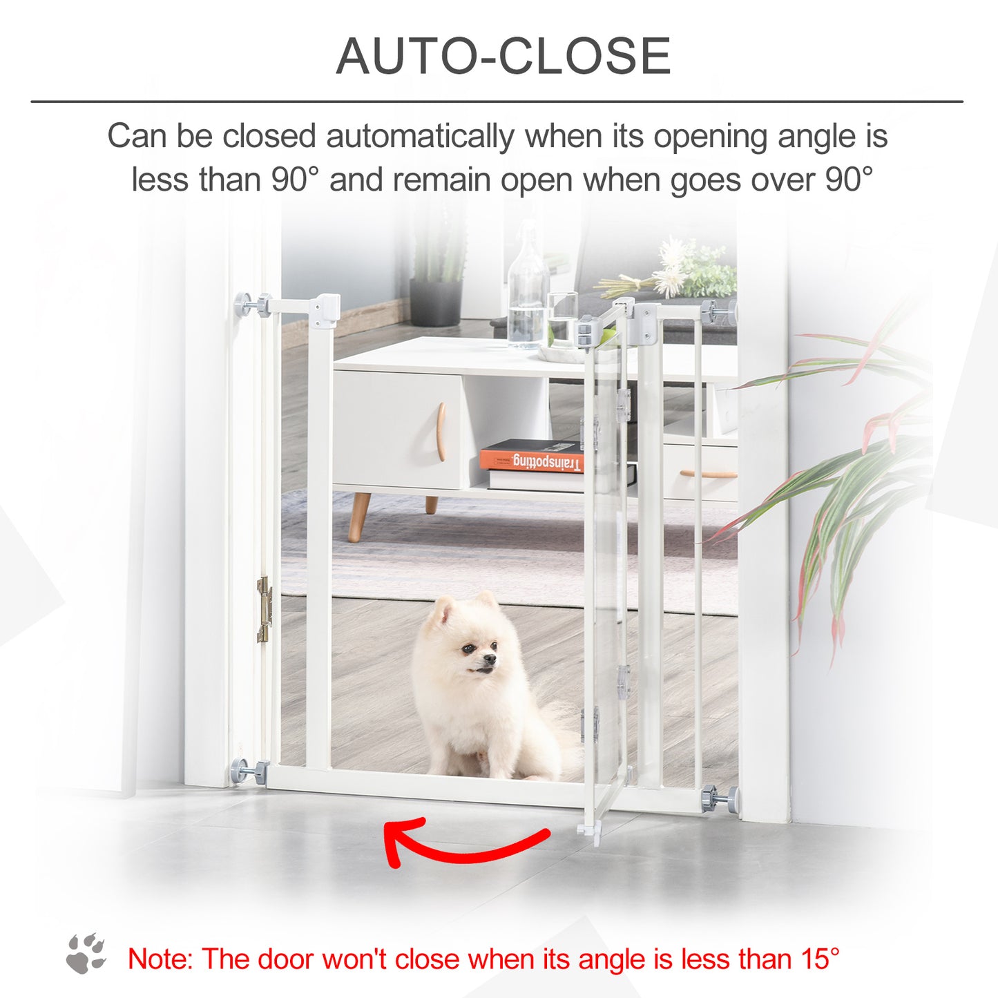 PawHut Pet Safety Gate Auto Close for Small Pet w/ Adjustable Screws 76.2 x 81.9cm