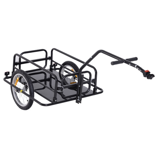 HOMCOM Folding Bicycle Cargo Storage Trolley Cart and Luggage Trailer with Hitch Black