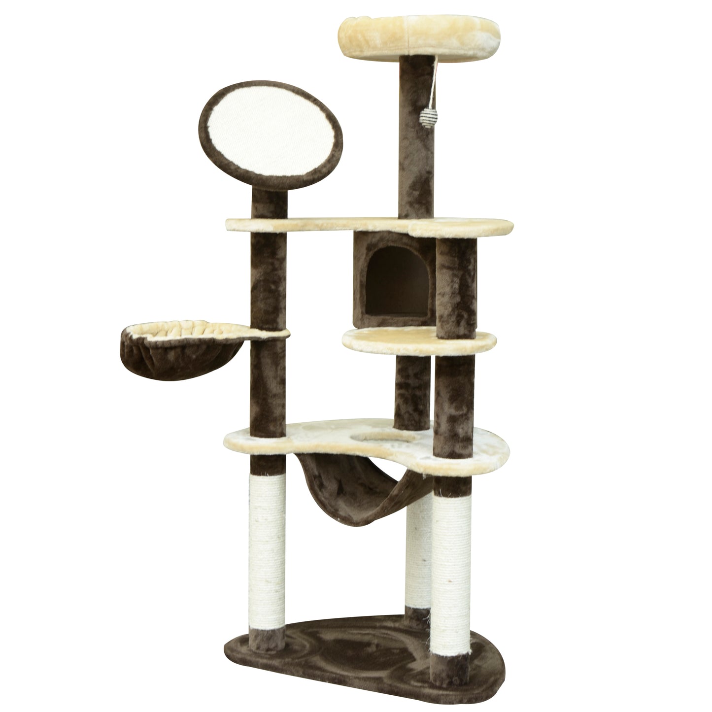 PawHut Cat Tree Scratching Tower 153 H cm-Brown /Beige