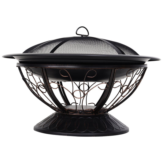 Outsunny Steel Lift-Top Screen Firepit Black