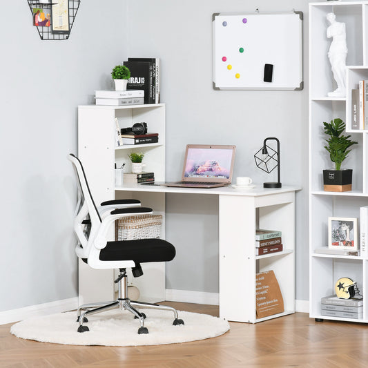 HOMCOM Modern Compact Computer Desk with 6-Tier Storage Shelves Combo, Writing Table Workstation with Bookshelf for Home Office-White