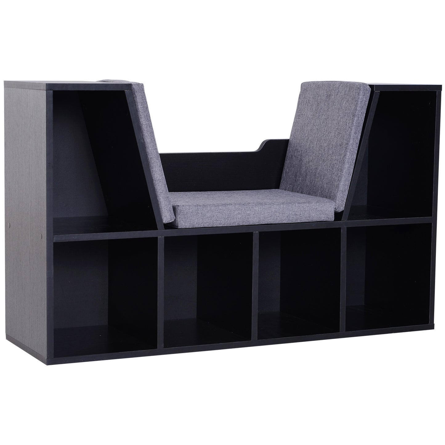 HOMCOM Bookcase Storage W/Particle Board Sponge Linen, 102W x 30D x 61Hcm-Black/Grey