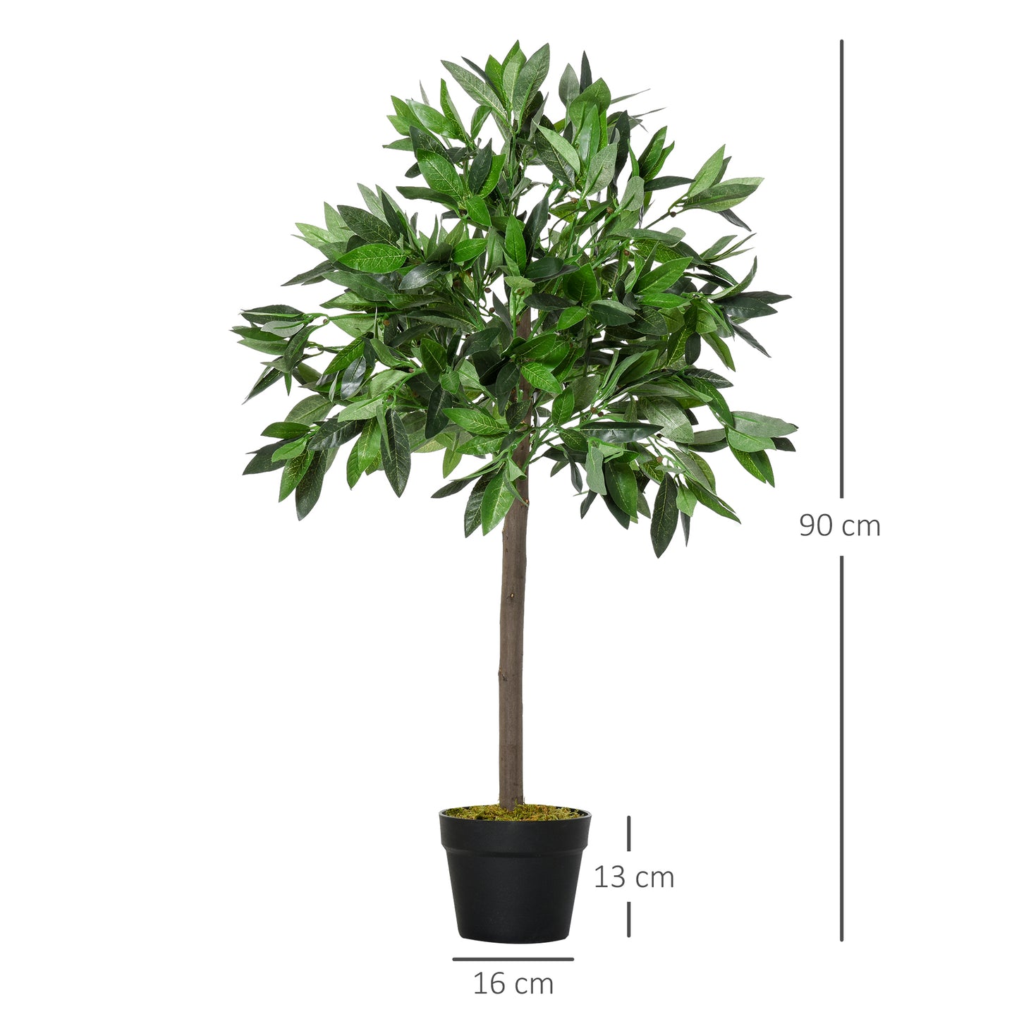 Outsunny Set of 2 Artificial Topiary Bay Laurel Ball Trees in Pot Indoor Outdoor, 90cm