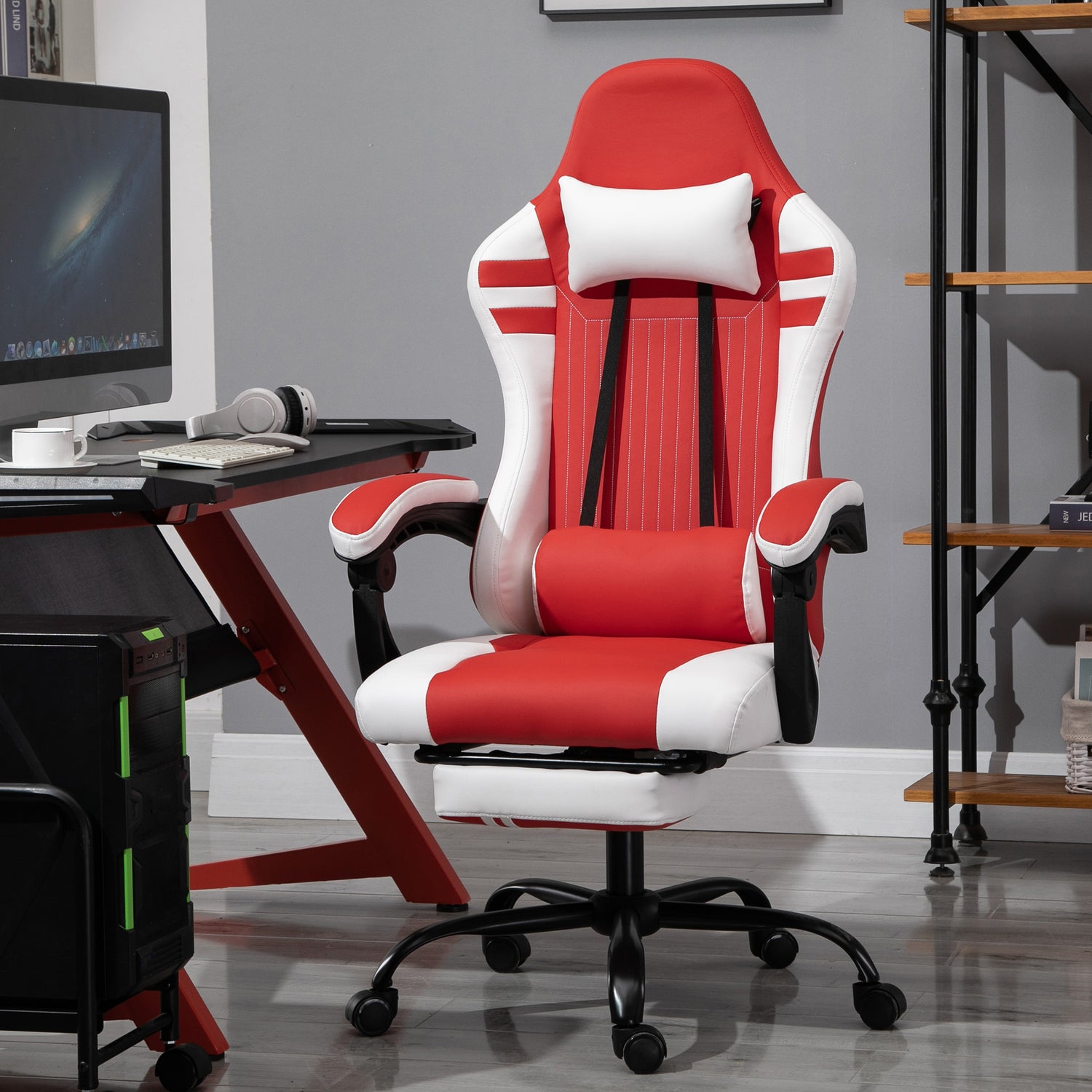 Red black and white shop gaming chair