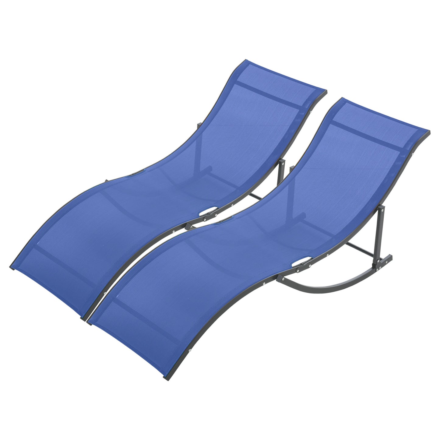 Outsunny Set of 2 S-shaped Lounge Chair Foldable Sleeping Bed 165x61x63cm Navy Blue