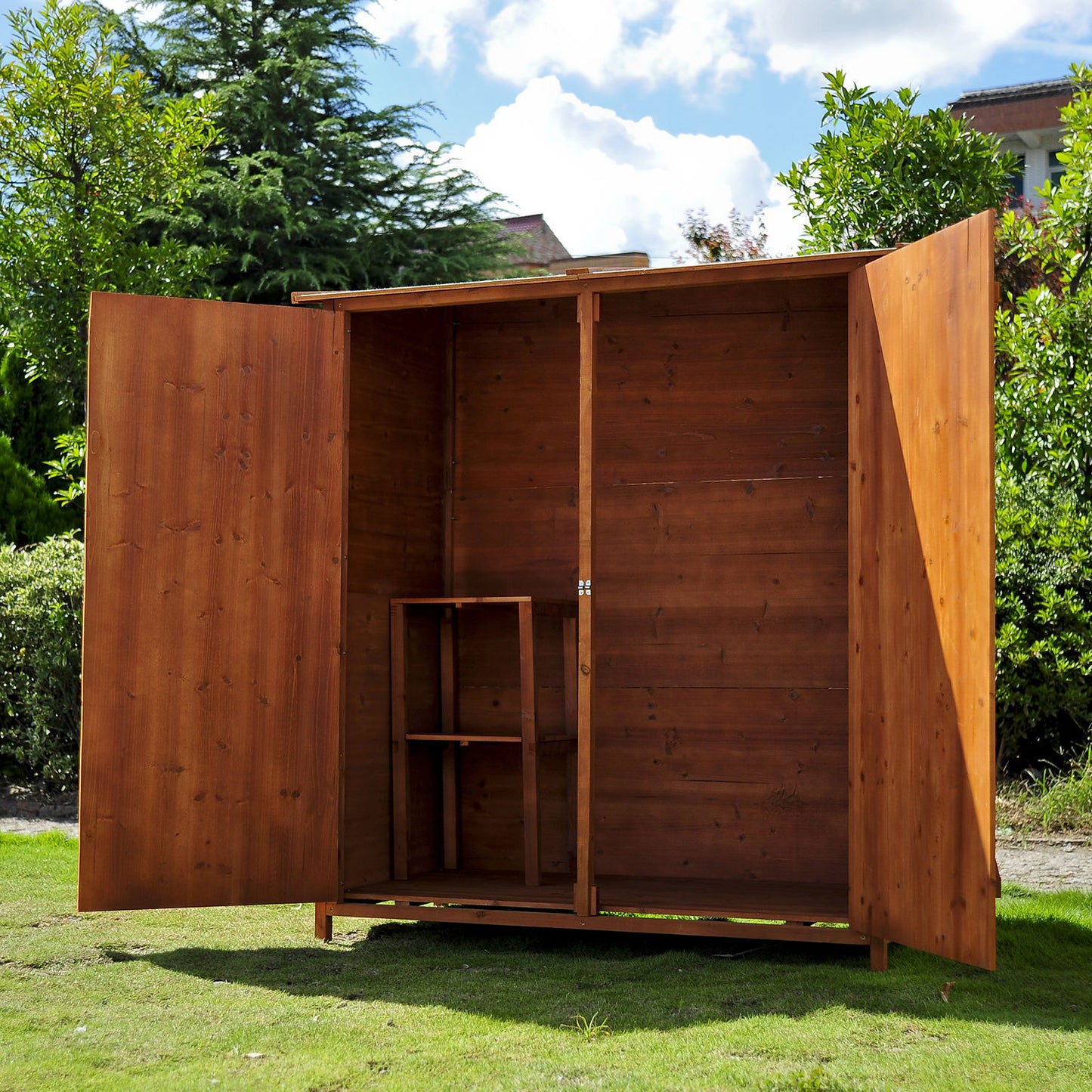 HOMCOM 2.4 x 4.5ft Wooden Double Door Garden Storage Shed
