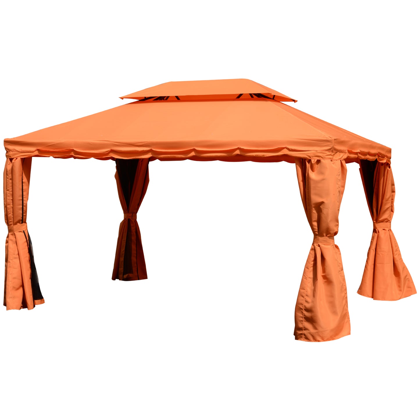 Outsunny 3m x 4m Aluminium Frame Polyester Draped 2-Tier Roof Gazebo Orange