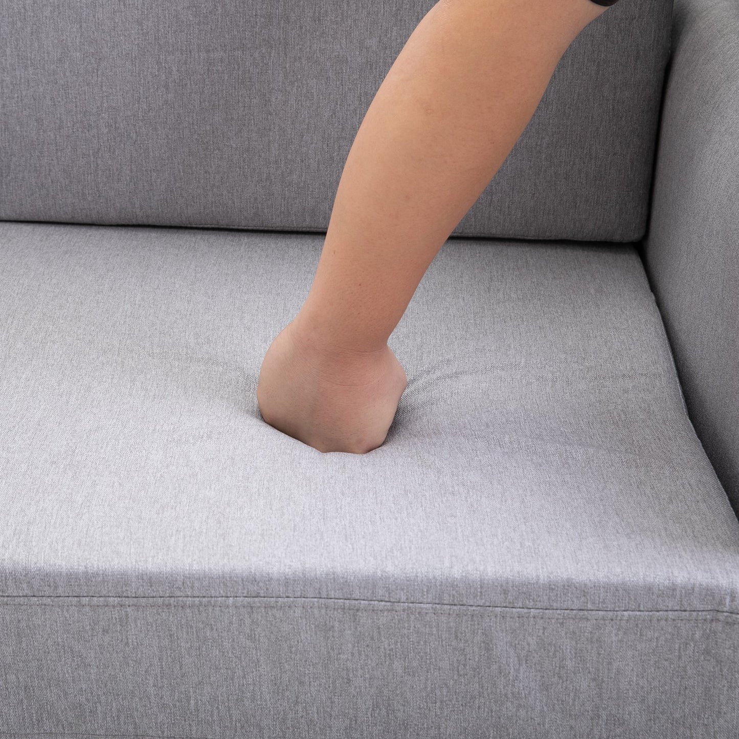 HOMCOM Linen Upholstery 2-Seater Sofa Floor Sofa Living Room Furniture w/Armrest Wooden Legs Grey