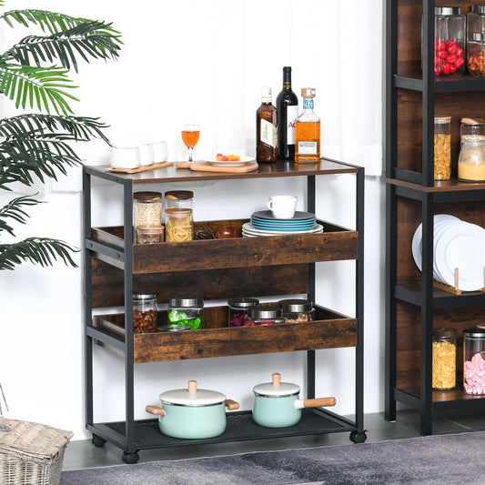 HOMCOM 4-Tier Kitchen Cart Storage Trolley w/ Wheels Shelves Kitchen & Dining Room