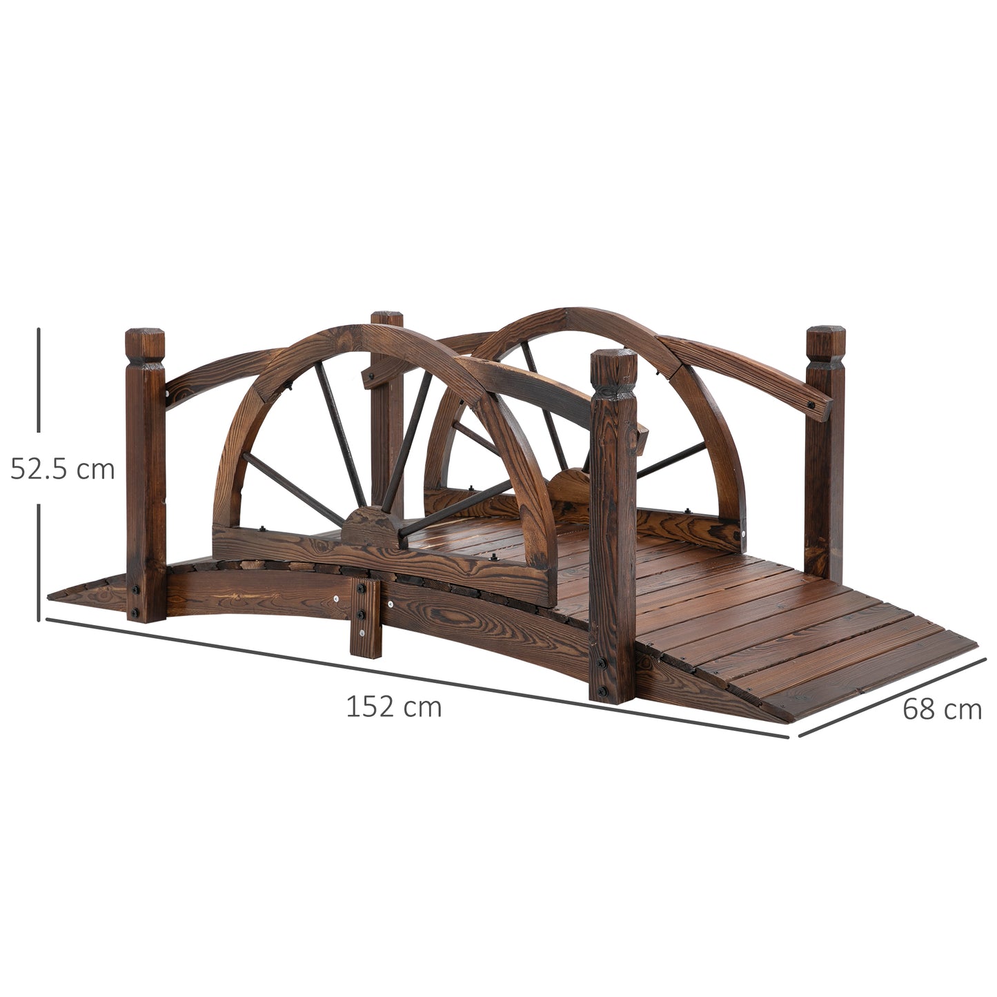 Outsunny Wooden Garden Bridge Decorative Arc Footbridge w/ Safety Guardrail Stained Wood