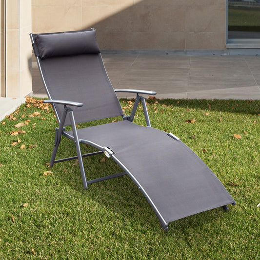 Outsunny Sun Lounger Recliner, Textilene-Grey