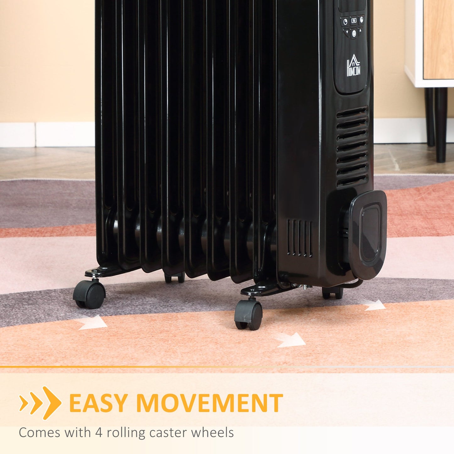 HOMCOM 2180W Oil Filled Radiator, 9 Fin Portable Heater w/ Timer Remote Control Black