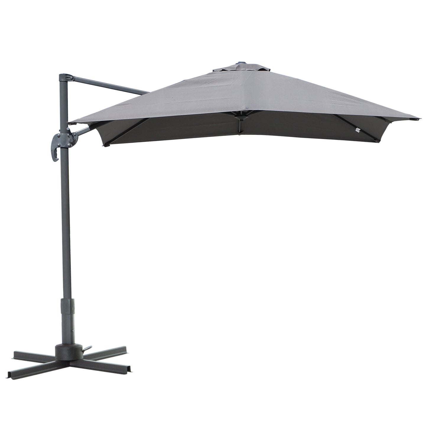 Outsunny 2.5 x 2.5m Patio Offset Parasol Umbrella Cantilever Hanging Aluminium Sun Shade Canopy Shelter 360° Rotation with Crank Handle and Cross Base, Grey