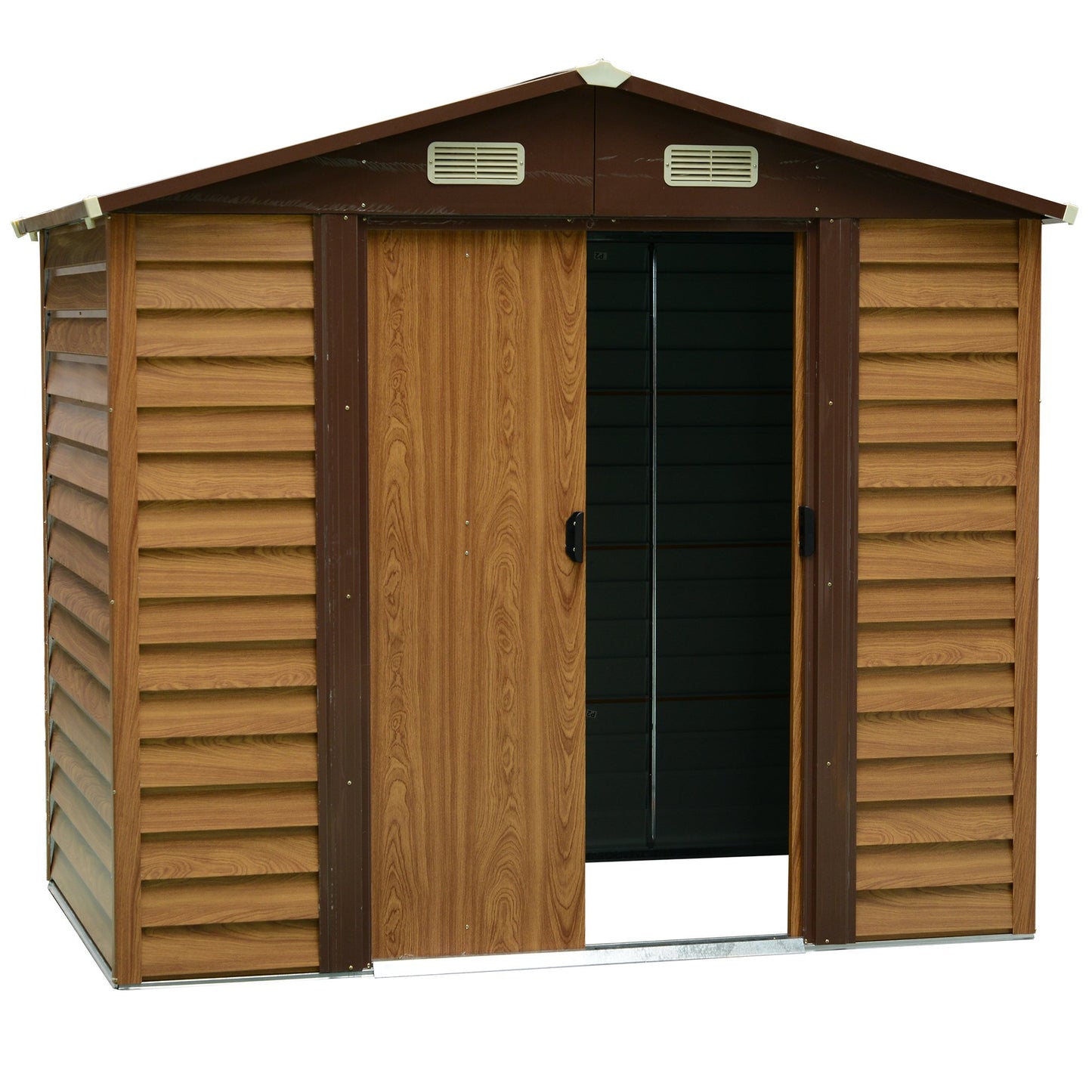 Outsunny 7.7 x 6.4ft Slatted Steel Garden Shed & Foundation - Brown