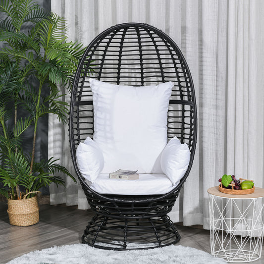 Outsunny Round PE Rattan Wicker Swivel Basket Egg Chair Egg Seat with Cushion