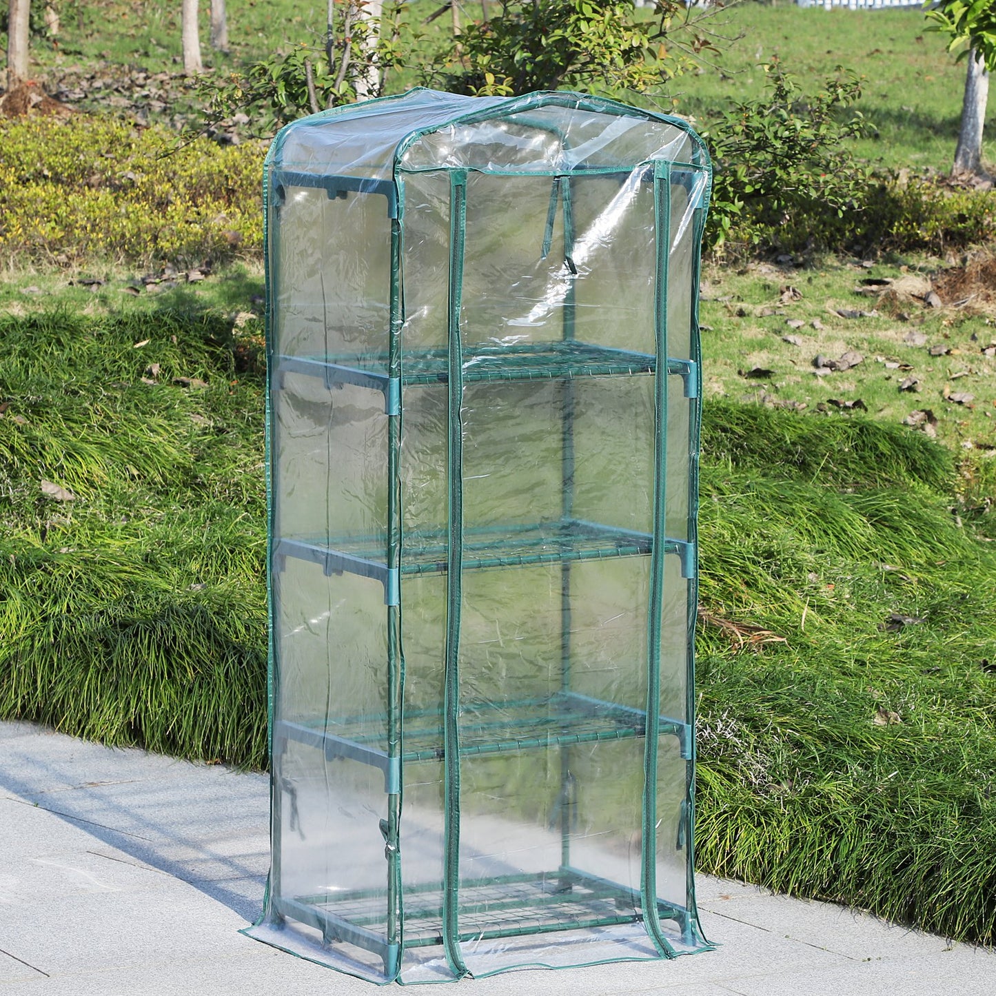 Outsunny Portable 4-Tier Mini Greenhouse W/Cover, 70Lx50Wx160H cm