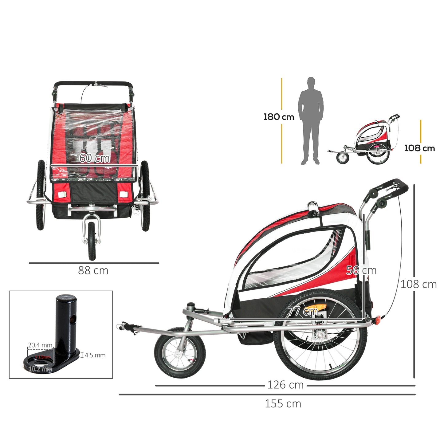 HOMCOM 2 in 1 Trailer for Kids 2-Seater Child carrier Baby Stroller