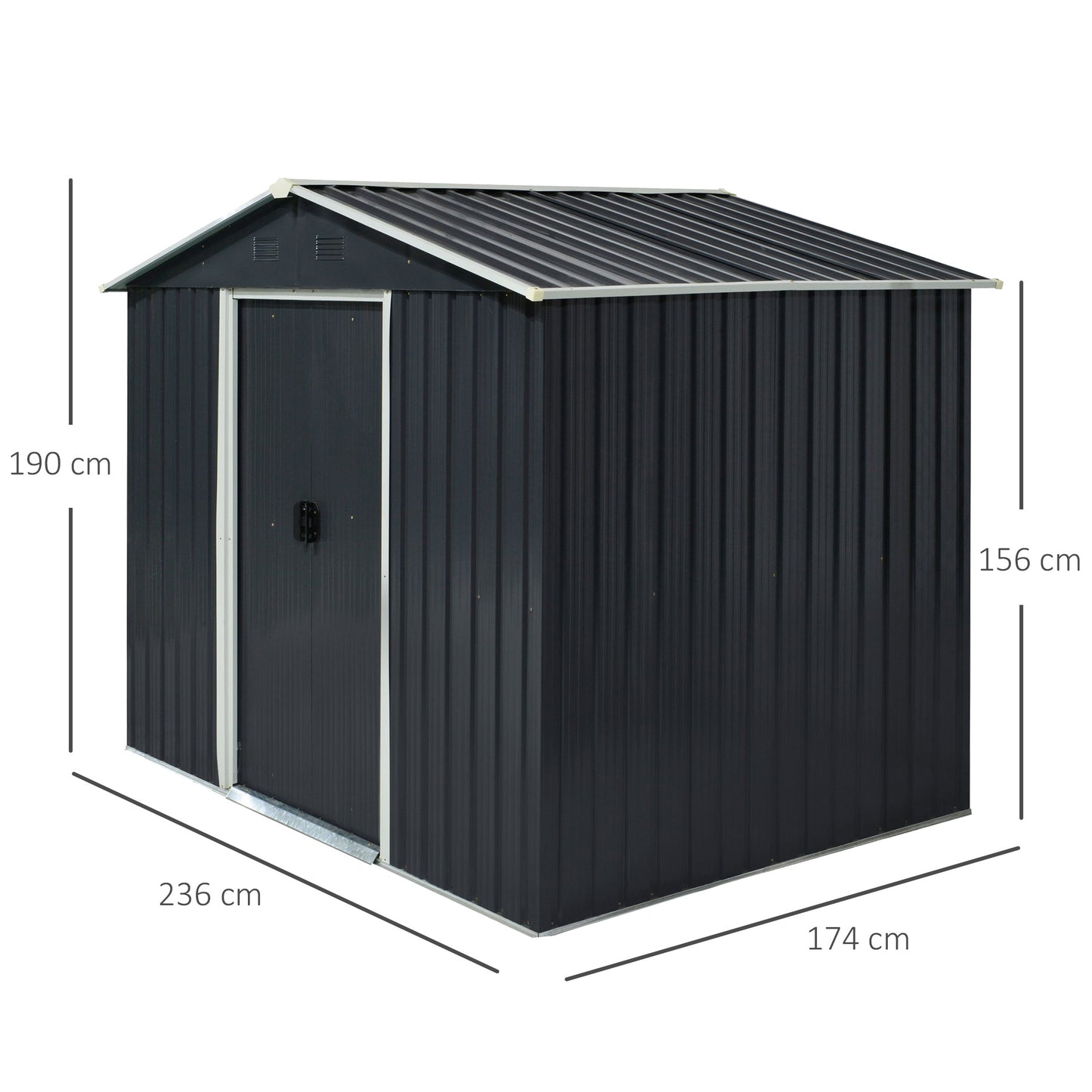 Outsunny 5.7 x 7.7ft Corrugated Steel Sliding Door Garden Shed - Grey