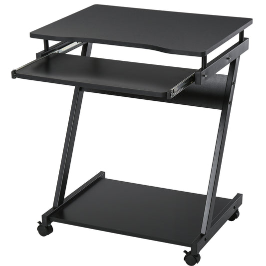 HOMCOM Particle Board Rolling Computer Desk w/ Wheel Lock - Black