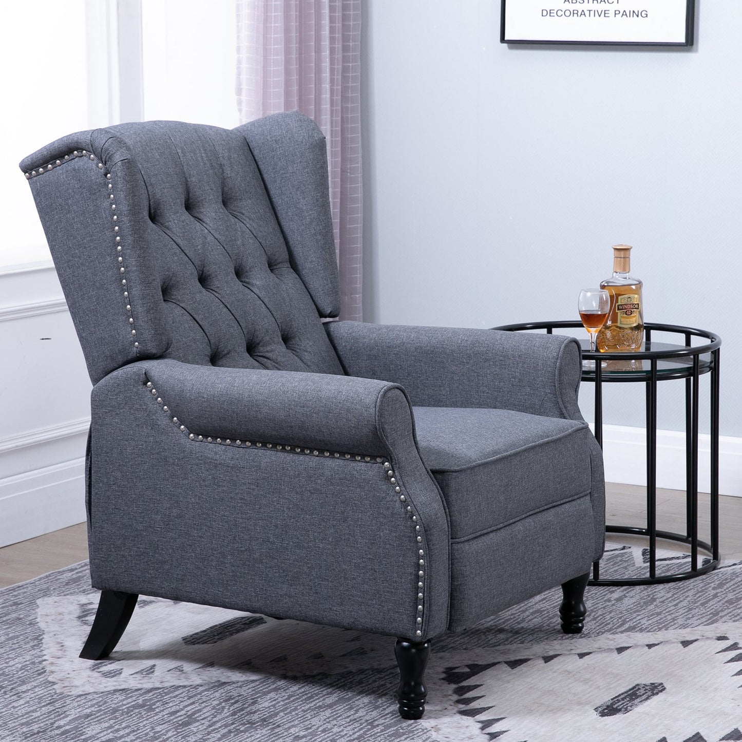 HOMCOM Reclining Wingback Armchair, with Footrest - Dark Grey