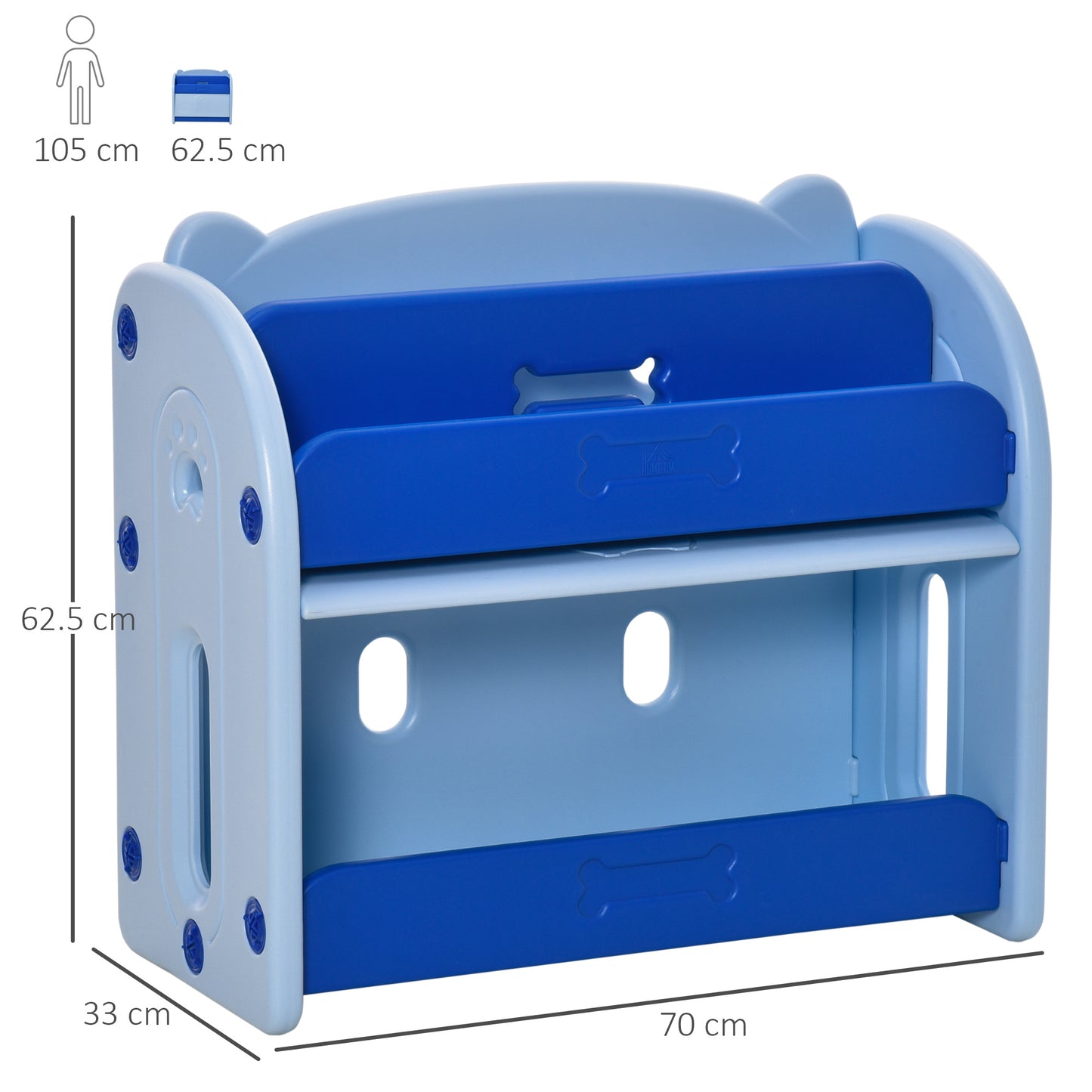 HOMCOM Kids Toy Storage Organizer Bookshelf Unit with 2-layer Storage Rack Blue