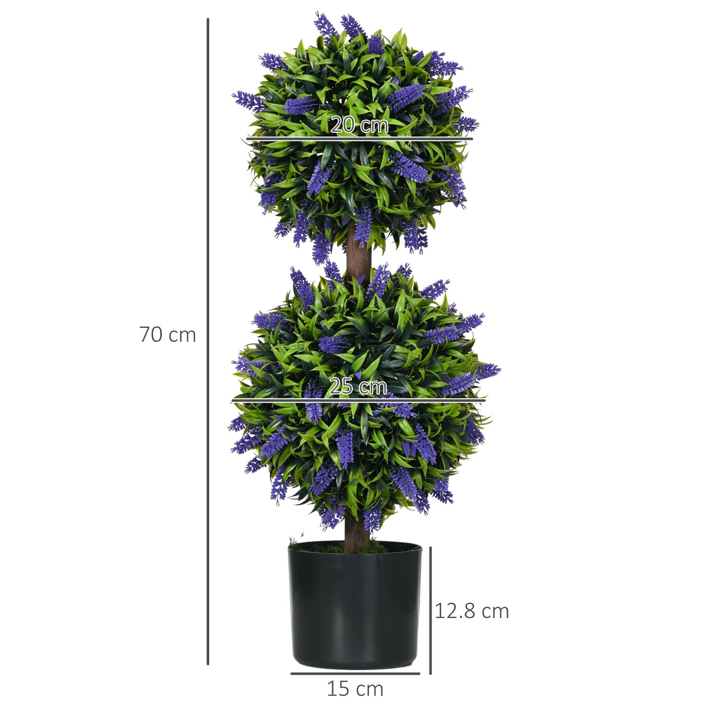 HOMCOM Set of 2 Artificial Plants Lavender Flowers Ball Trees with Pot for Home Indoor Outdoor Decor 70cm