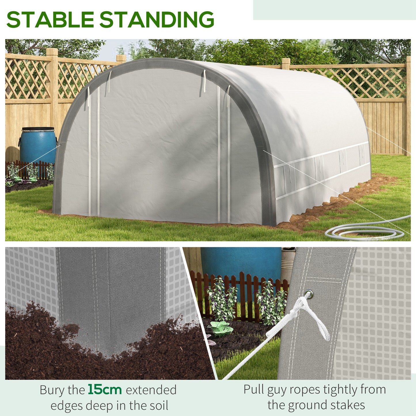 Outsunny 6 x 3(m) Polytunnel Greenhouse with Upgraded Structure Mesh Door and Windows 15 Plant Labels White