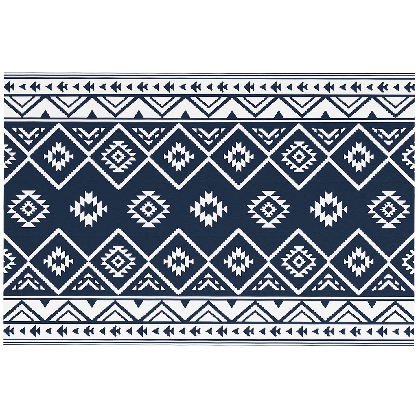 Outsunny Plastic Straw Reversible RV Outdoor Rug with Carry Bag, 182 x 274cm, Dark Blue and White