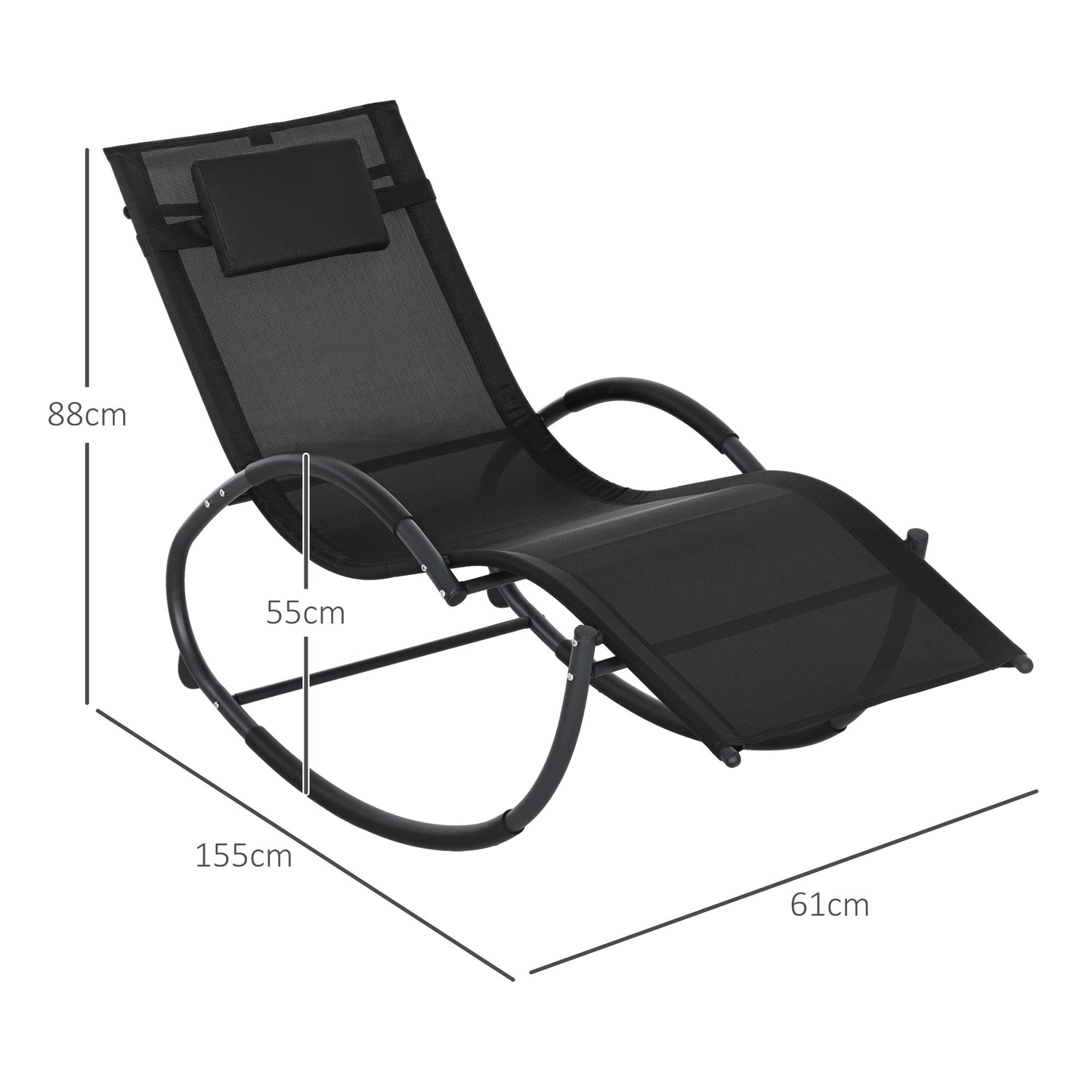 Outsunny Patio Texteline Rocking Lounge Chair Zero Gravity Rocker Outdoor Patio Garden Recliner Seat w/ Padded Pillow - Black