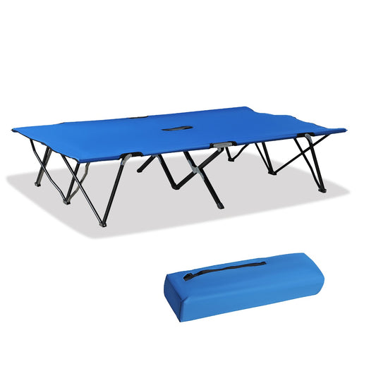 Outsunny Foldable Cot Bed 193Lx125Wx40H cm-Black/Blue
