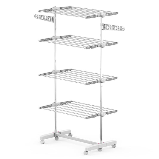 HOMCOM 4 Layers Folding Cloth Hanger Stand-White/Silver