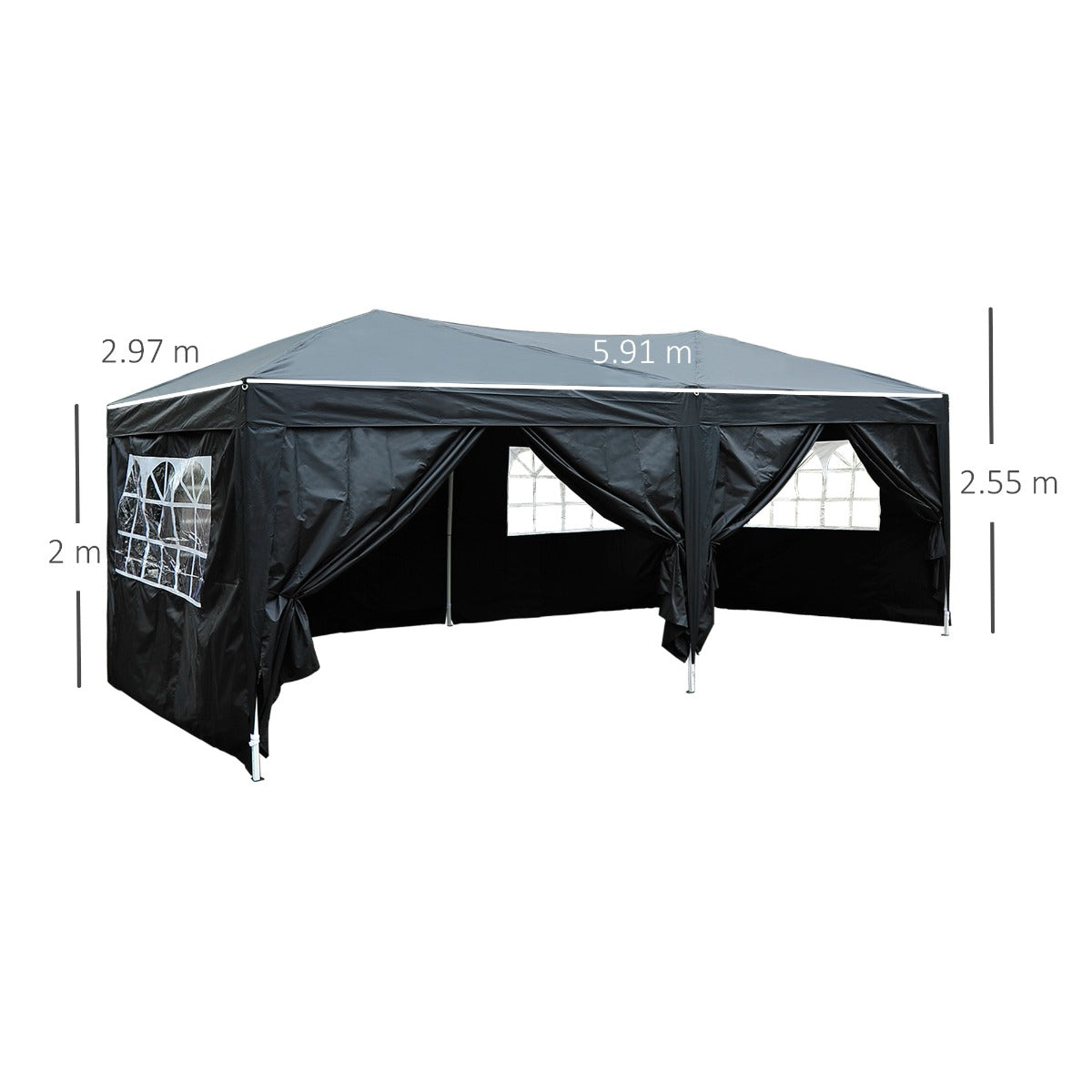 Outsunny Pop Up Gazebo 3 x 6m Garden Heavy Duty Marquee Party Tent Wedding Water Resistant Awning Canopy-Black