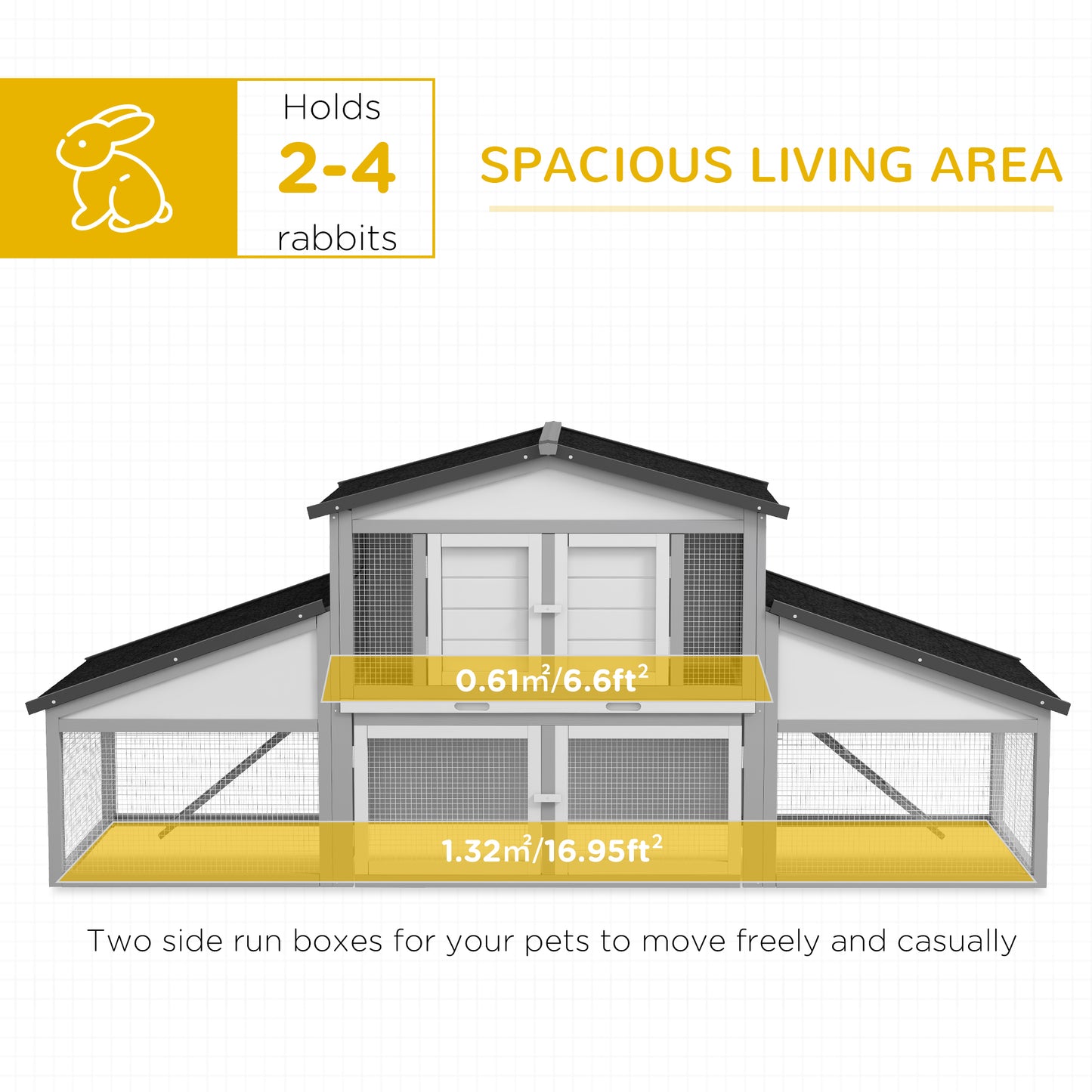 PawHut Large Rabbit Hutch with Run Outdoor Bunny Cage with Tray Ramp Light Grey