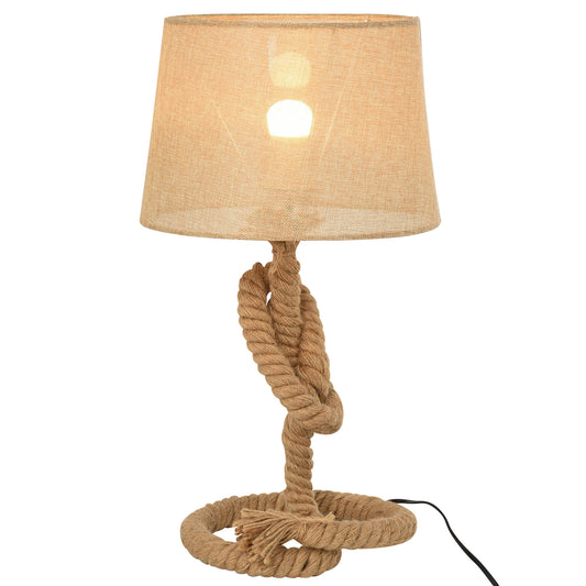 HOMCOM Hemp Rope Linen Shade Table Lamp Beige