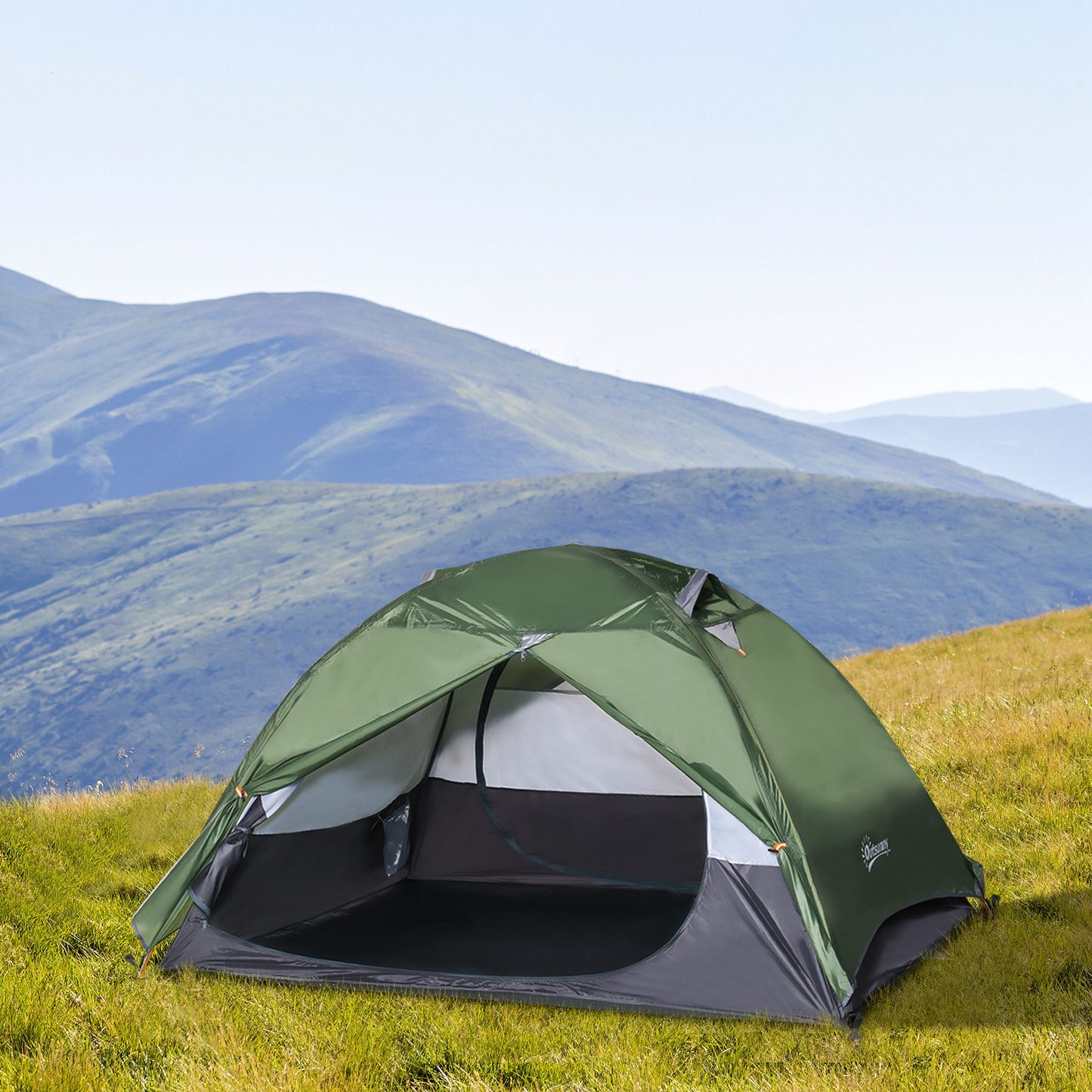 Outsunny Outdoor 2 Person Camping Tent Double Layer Waterproof with Carry Bag Glass Fiber