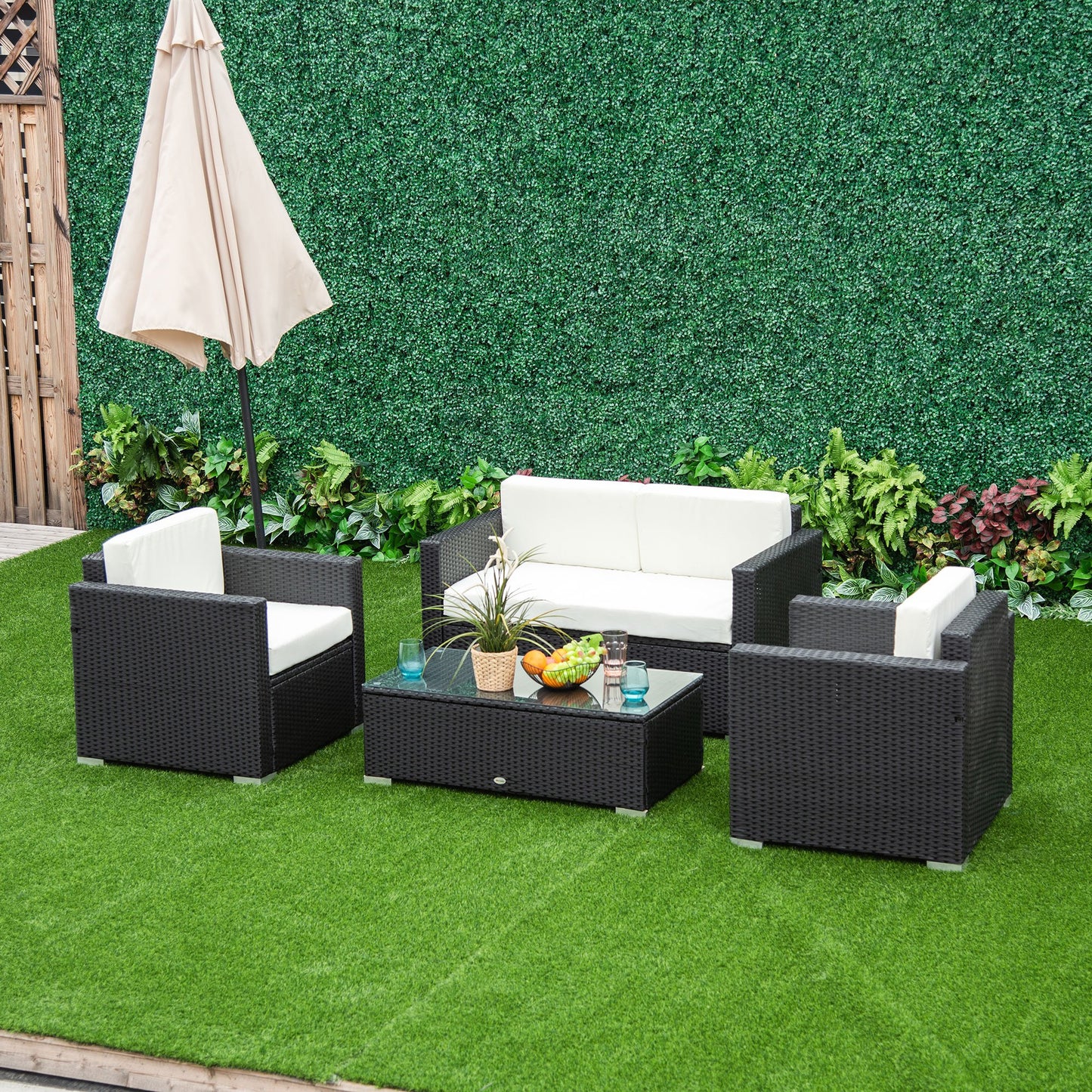 Outsunny 4 Pieces Rattan Sofa Set, Steel-Black