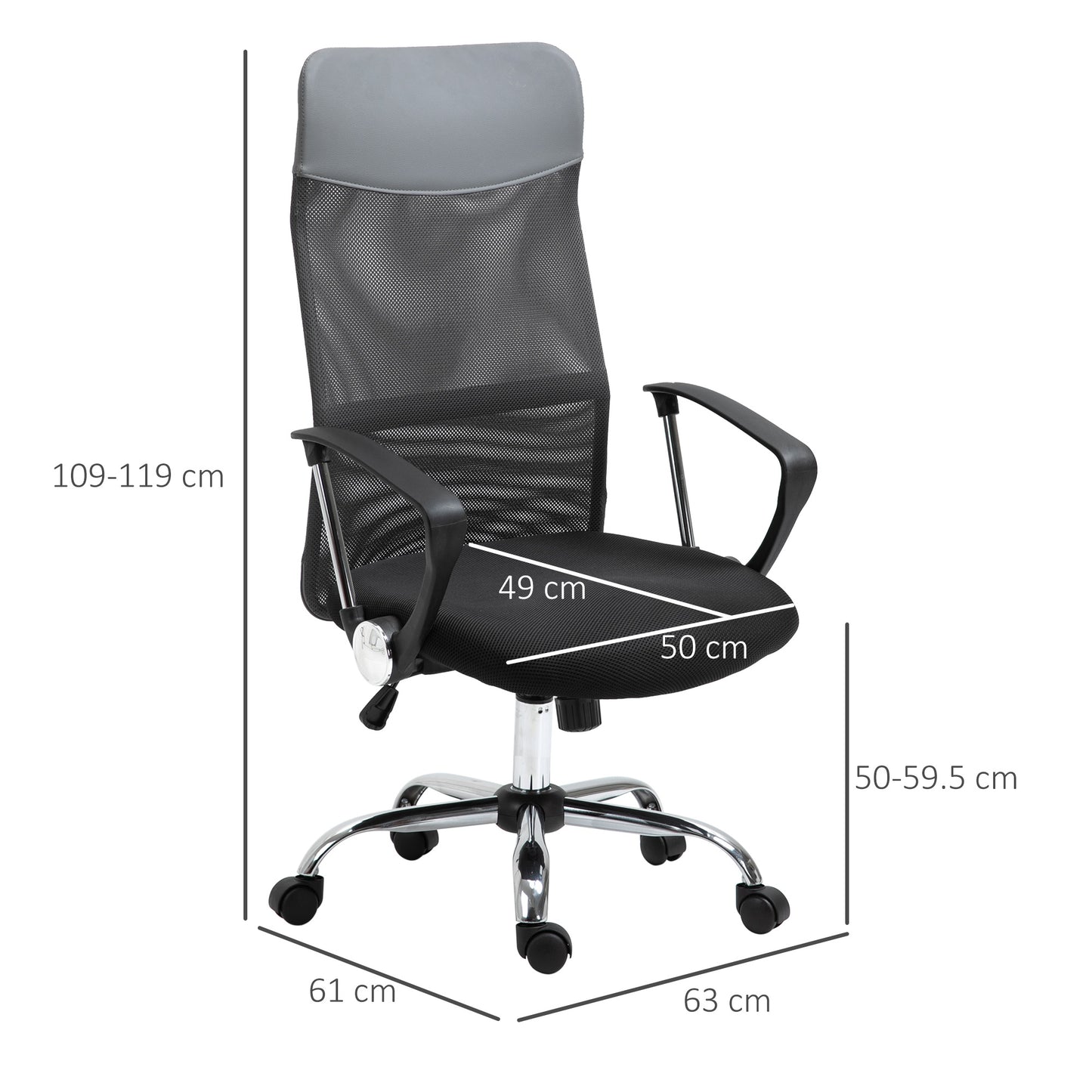 HOMCOM Executive Office Desk Chair High Back Mesh Chair Seat - Grey