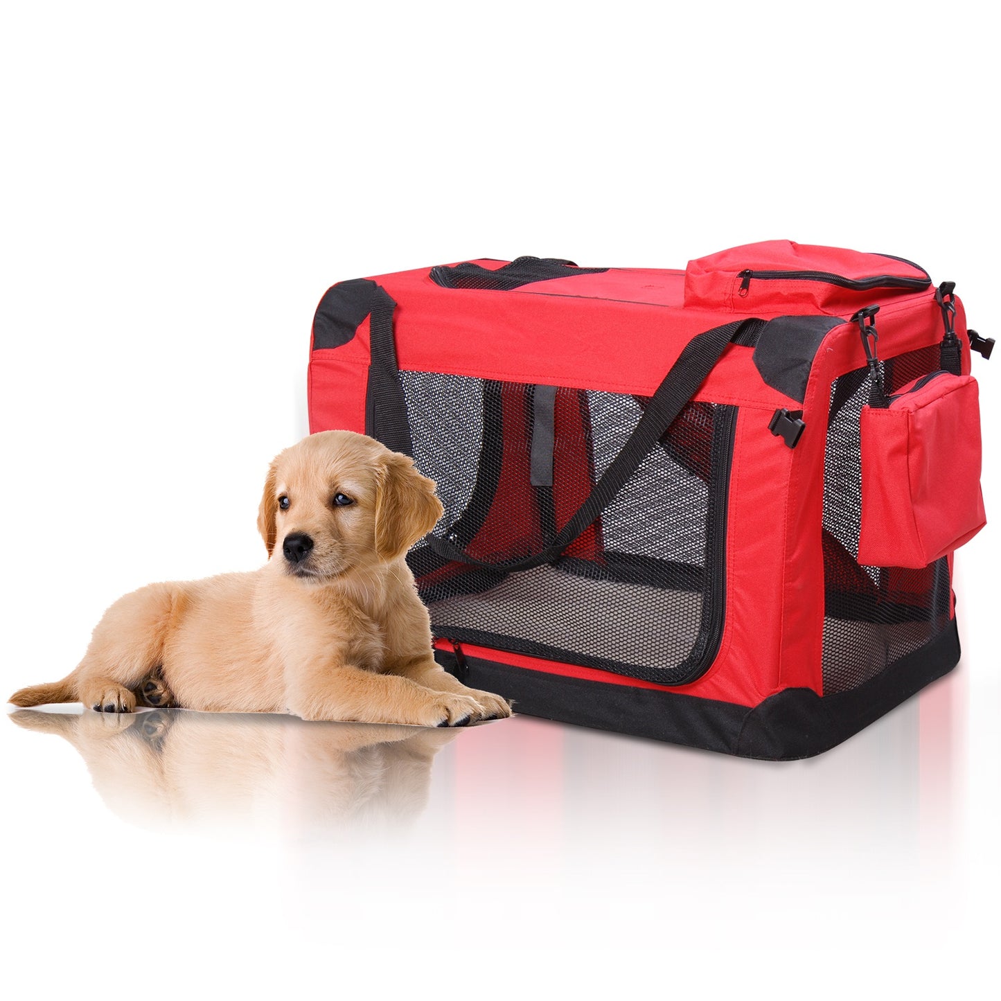 PawHut Small Pets PVC Oxford Cloth Travel Carrier w/ Mesh Windows Red